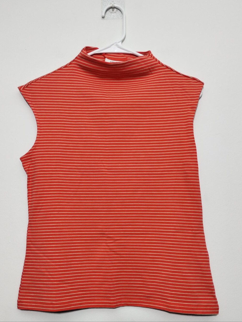 ON·34TH Orange Striped Top Women's S Mock Neck Sleeveless Preppy